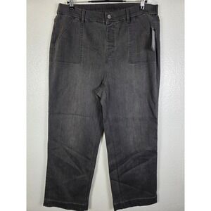 Denim & Co Washed Black Stretch Straight Leg Pant Women's 18W Front Patch Pocket